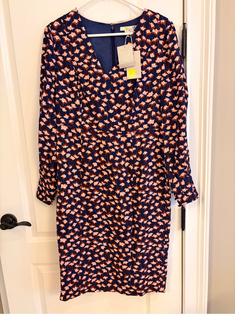 Boden NWT Floral Sheath Dress US 8 UK 12 Navy Pink Long Sleeve Stretch